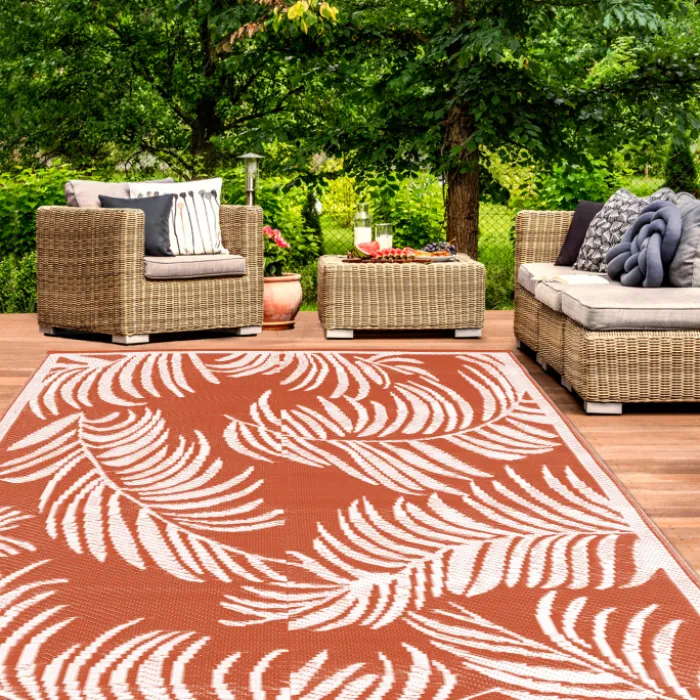 Tapis tropical d'extérieur terracotta et blanc