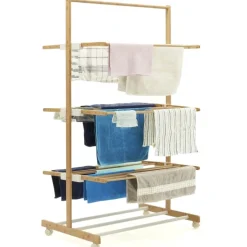 Étendoir à linge 3 niveaux en bambou
