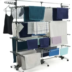 Étendoir à linge XXL 60 m sur 4 niveaux avec barre télescopique