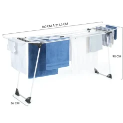 Étendoir pliable et extensible de 160 à 211 cm gris et blanc