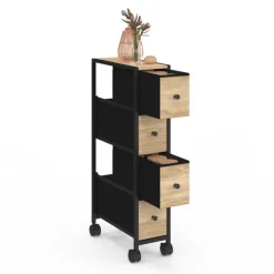 Tour de rangement 4 tiroirs sur roulettes colonne gain de place design industriel