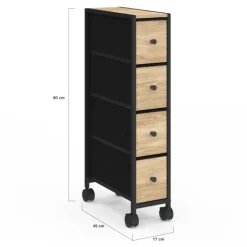 Tour de rangement 4 tiroirs sur roulettes colonne gain de place design industriel