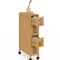 Tour de rangement 4 tiroirs bambou sur roulettes colonne gain de place
