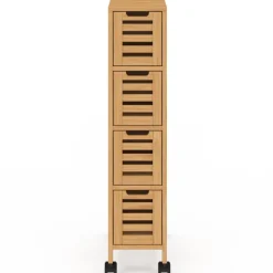 Tour de rangement 4 tiroirs bambou sur roulettes colonne gain de place