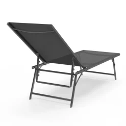 Transats de jardin acier gris anthracite et toile grise - lot de 2