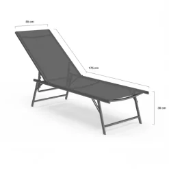 Transats de jardin acier gris anthracite et toile grise - lot de 2