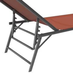 Transats de jardin acier gris anthracite et toile terracotta - lot de 2