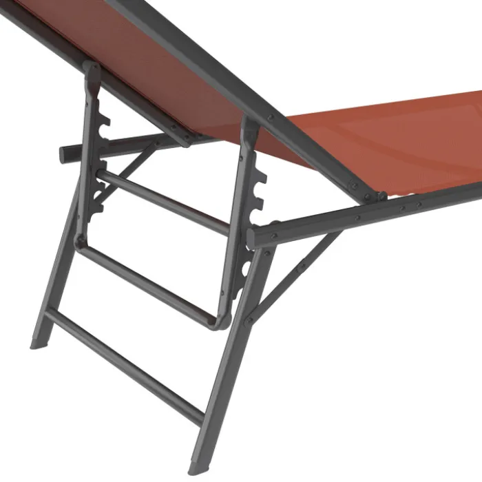 Transats de jardin acier gris anthracite et toile terracotta - lot de 2