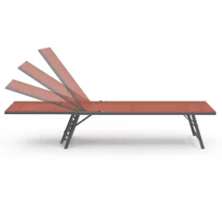 Transats de jardin acier gris anthracite et toile terracotta - lot de 2