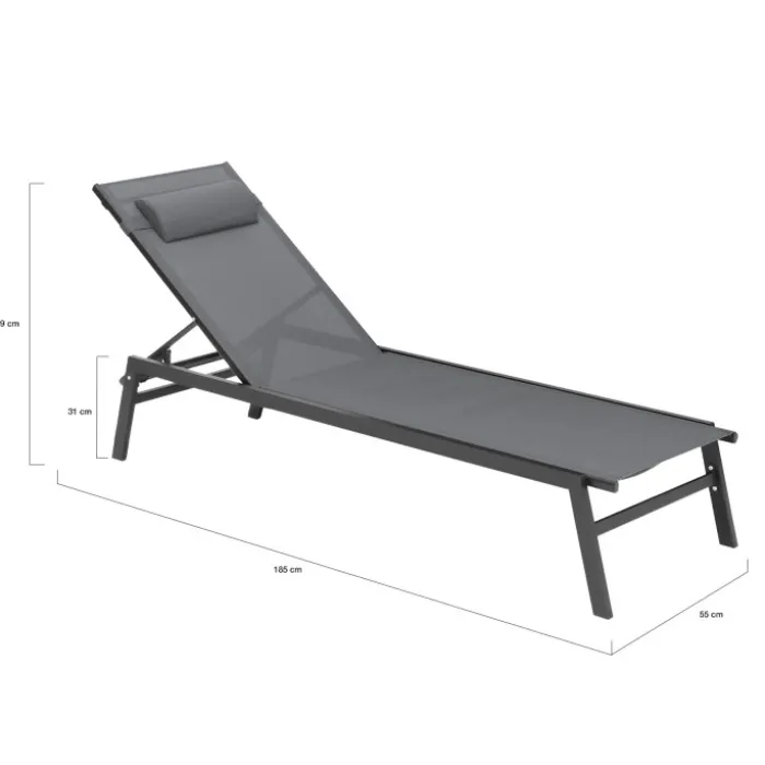 Transats de jardin aluminium gris et noir : lot de 2