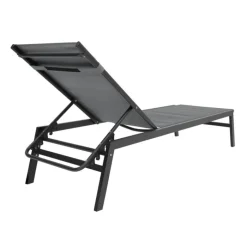 Transats de jardin aluminium gris et noir : lot de 2