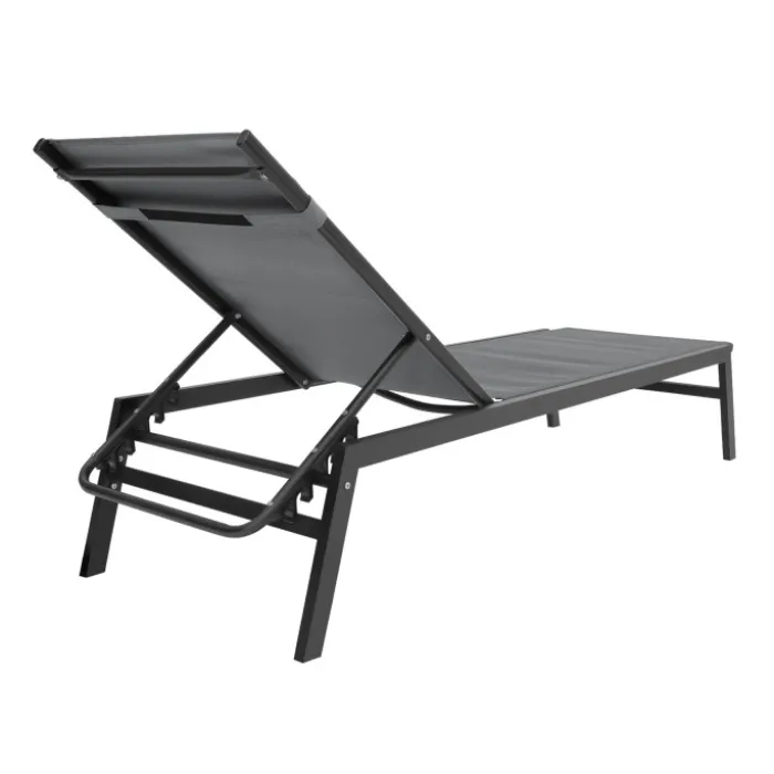 Transats de jardin aluminium gris et noir : lot de 2