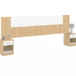 Tête de lit à chevets modulables bois et blanc