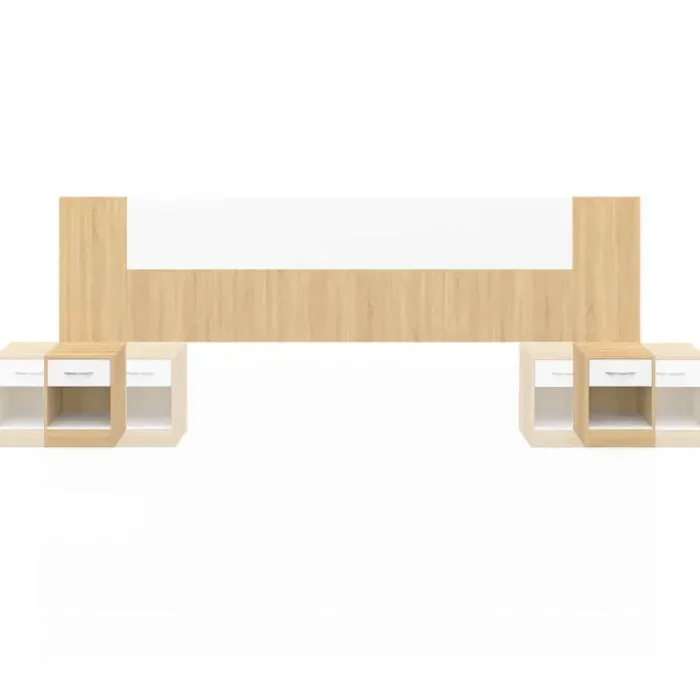Tête de lit à chevets modulables bois et blanc