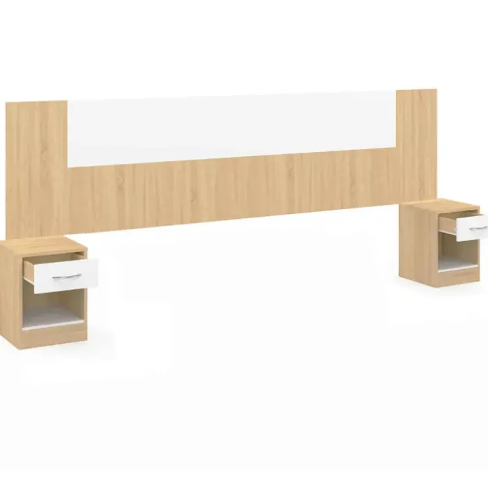 Tête de lit à chevets modulables bois et blanc