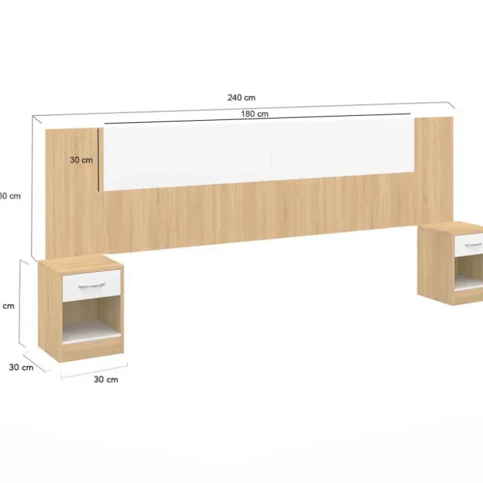 Tête de lit à chevets modulables bois et blanc