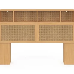 Tête de lit 145 cm en cannage avec rangements fermés et niches