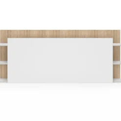 Tête de lit avec rangements blanc et bois sur pied