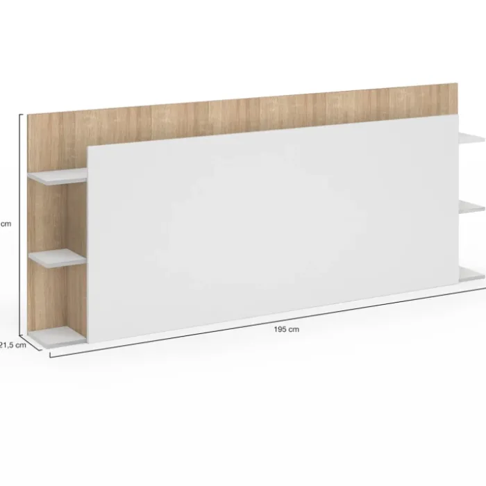 Tête de lit avec rangements blanc et bois sur pied