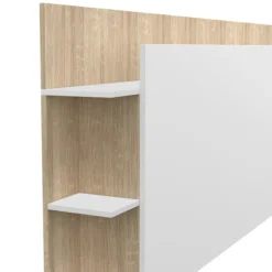 Tête de lit avec rangements blanc et bois sur pied