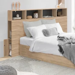 Tête de lit avec rangement intégré bois façon hêtre et noir 165 cm