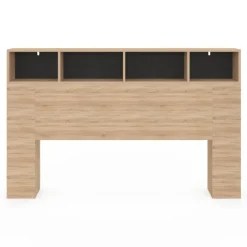 Tête de lit avec rangement intégré bois façon hêtre et noir 165 cm