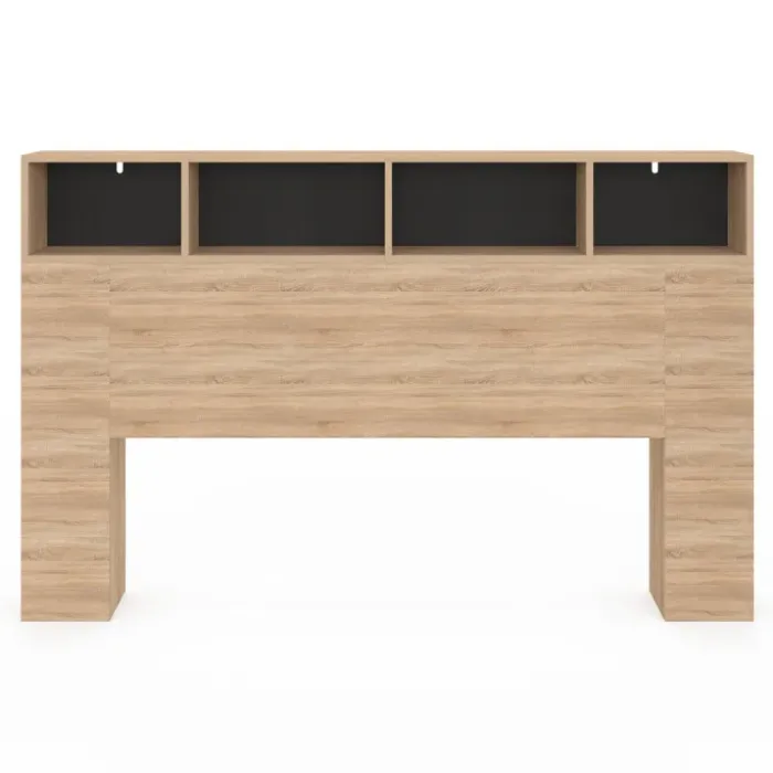 Tête de lit avec rangement intégré bois façon hêtre et noir 165 cm