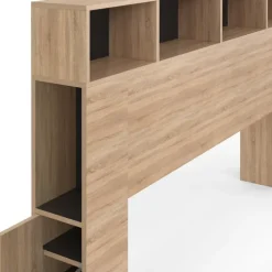 Tête de lit avec rangement intégré bois façon hêtre et noir 165 cm