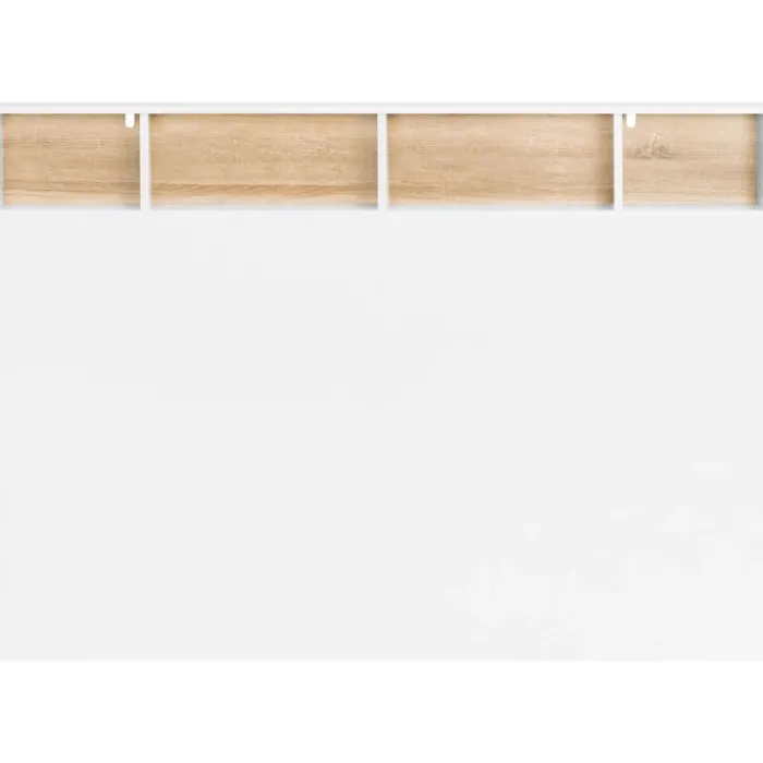 Tête de lit avec rangement intégré 165 cm blanc et bois façon hêtre
