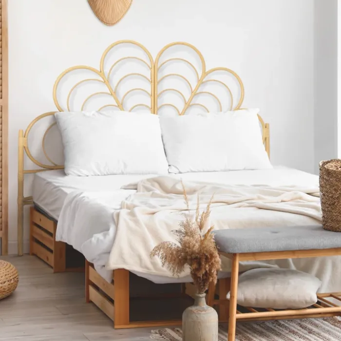 Tête de lit effet rotin 160 cm en forme de fleur