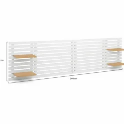 Tête de lit en lattes bois blanc étagères façon hêtre 240 cm