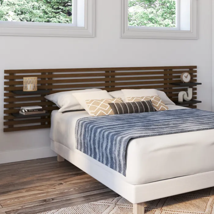 Tête de lit en lattes de bois vieilli 240 cm style moderne