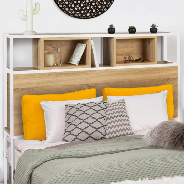 Tête de lit industrielle 145 cm bois et métal blanc