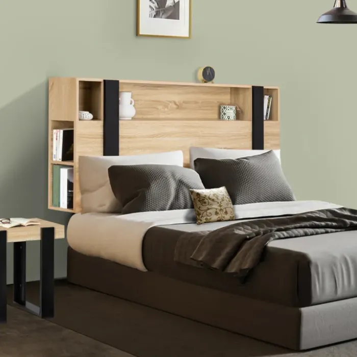 Tête de lit industrielle 160 cm bois et noir