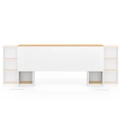 Tête de lit sur pied extensible blanc et façon bois avec chevets