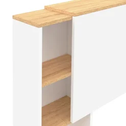 Tête de lit sur pied extensible blanc et façon bois avec chevets