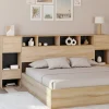 Tête de lit sur pied noir et bois