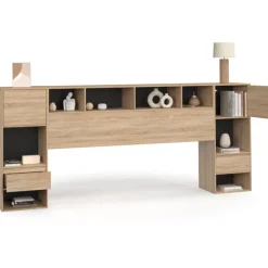 Tête de lit sur pied noir et bois