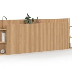 Tête de lit sur pied pour lit 140 et 160 cm avec rangements effet lattes tasseau bois