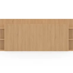 Tête de lit sur pied pour lit 140 et 160 cm avec rangements effet lattes tasseau bois