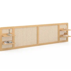 Tête de lit suspendue 240 cm cannage et bois avec étagères