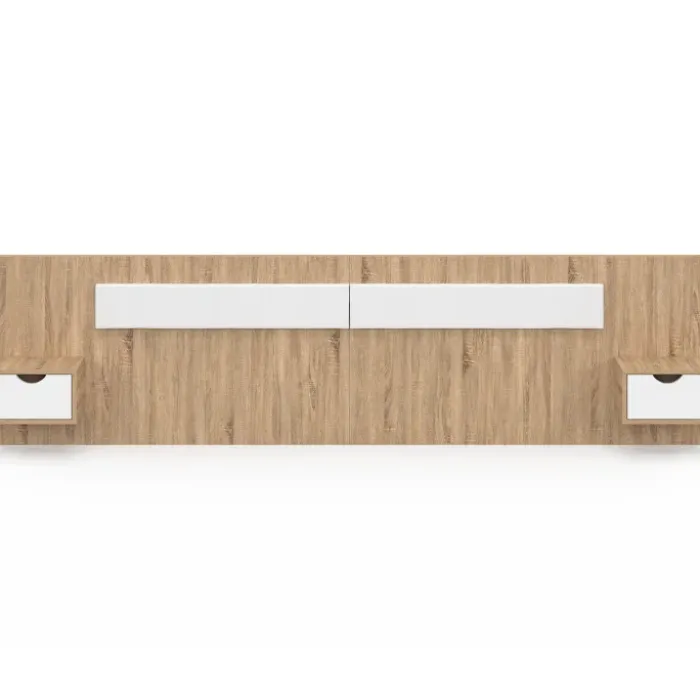 Tête de lit suspendue avec chevets pour lit 140, 160 et 180 cm bois et blanc