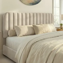 Tête de lit suspendue en velours beige 160 cm