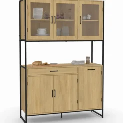 Vaisselier industriel 6 portes buffet de cuisine vitré 120 cm