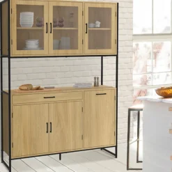 Vaisselier industriel 6 portes buffet de cuisine vitré 120 cm