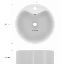 Vasque à poser ronde en céramique blanche L. 41 x l. 41 x H. 15,5 cm