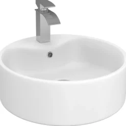 Vasque à poser ronde en céramique blanche L. 41 x l. 41 x H. 15,5 cm