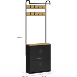Vestiaire d'entrée avec meuble chaussures 2 portes en métal noir