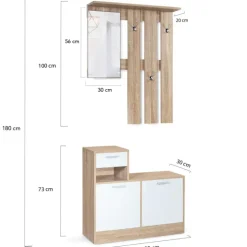 Vestiaire d’entrée avec miroir, porte-manteaux et range-chaussures en lot