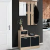 Vestiaire d'entrée avec miroir, porte-manteaux et range-chaussures